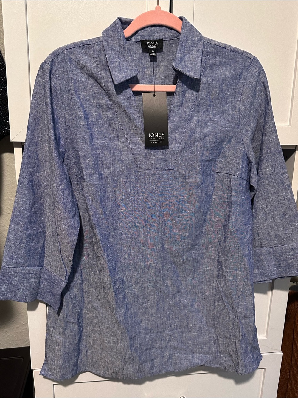 NWT Jones New York Signature Blue Woven Pullover Top Size M $89.50